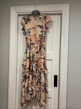 Jasse Floral Peach Ruffle Midi Dress - Women